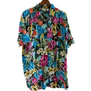 Vintage tropical floral 100% cotton button down plus size shirt size 18/20